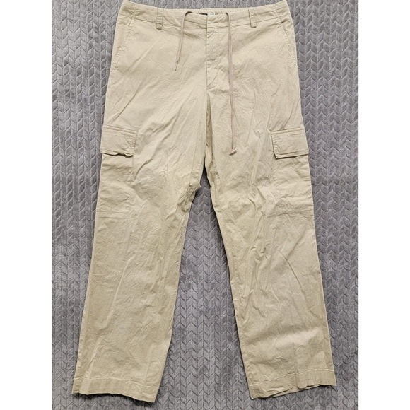 Theory DrawString Cargo Pants Mens Size 32x30 Khaki Beige‎ Tan Hidden Buttons - Picture 1 of 8